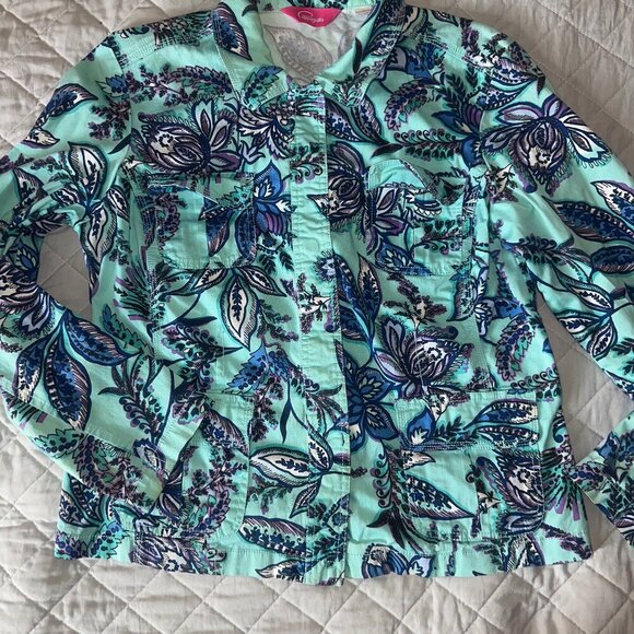 Pappagallo Women's Stretch Cotton Floral‎ Snap Front Jacket Size 10 - Picture 1 of 5